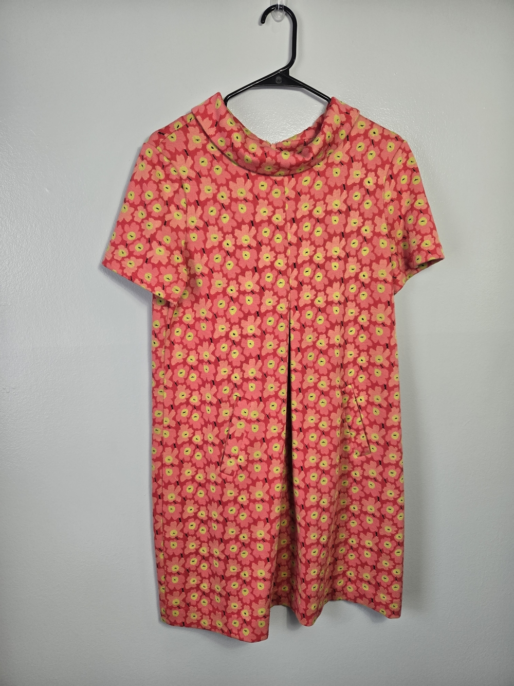 Tyler Boe Pink Yellow Retro Floral Jacquard Funnel Neck Shift Dress Small
